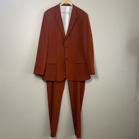 SuitShop Burnt Orange Slim Fit Stretch Suit Jacket Pants Set Size 43XL - Picture 3 of 14
